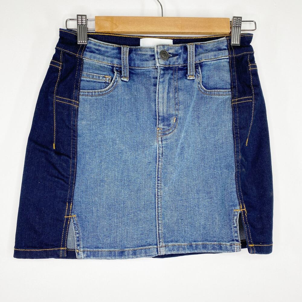 Current Elliott Two Tone Blue Denim Cotton Blend Mini Jean Skirt Women's Size 25